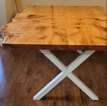 Live edge walnut table with wood X base, Black walnut live edge dining table, living edge table, solid wood table, solid wood dining table, natural edge table, Live edge table with steel legs, Dining table with steel legs